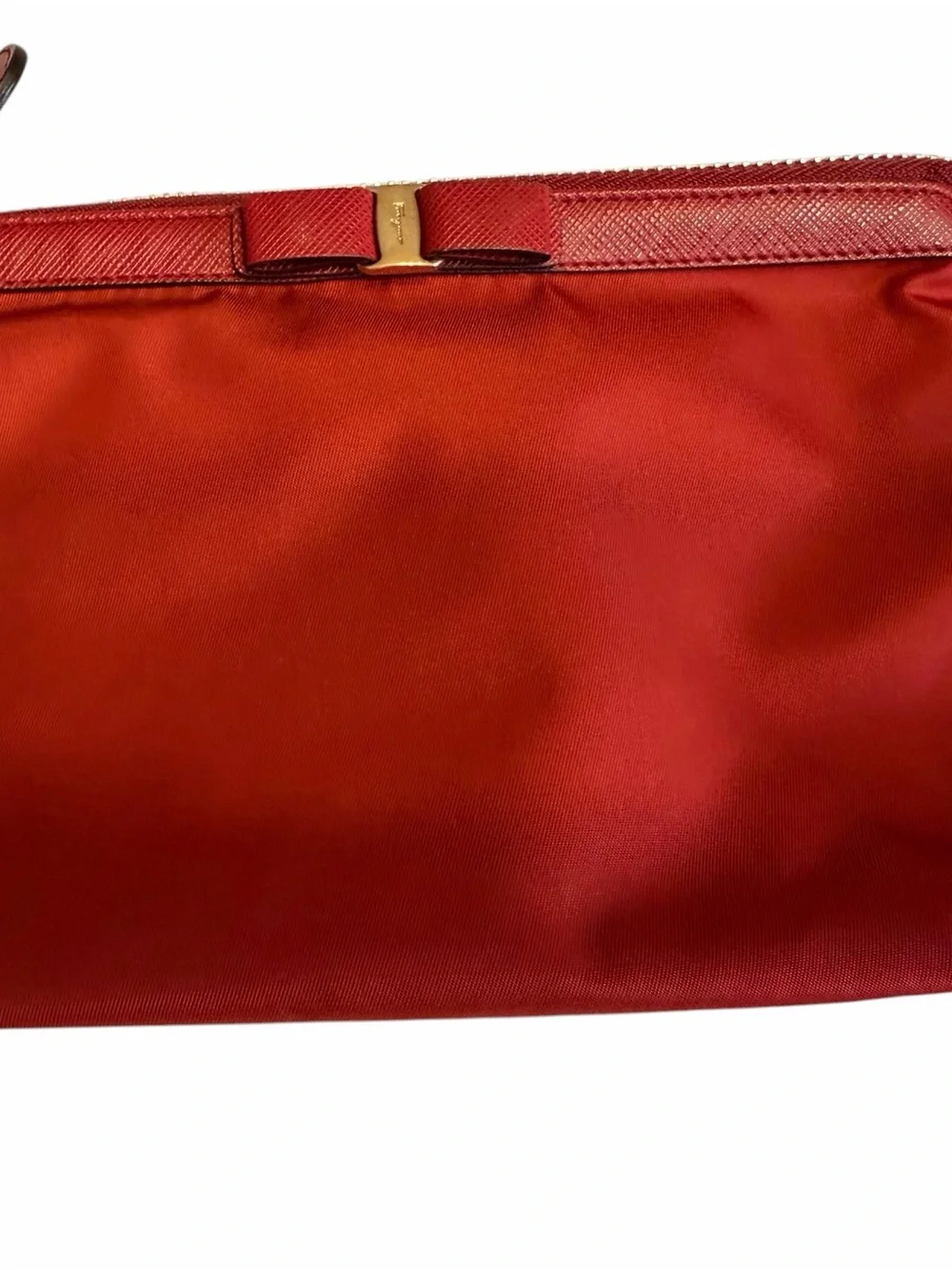 Salvatore Ferragamo Rosso Red Bow Cosmetic Zip Pouch